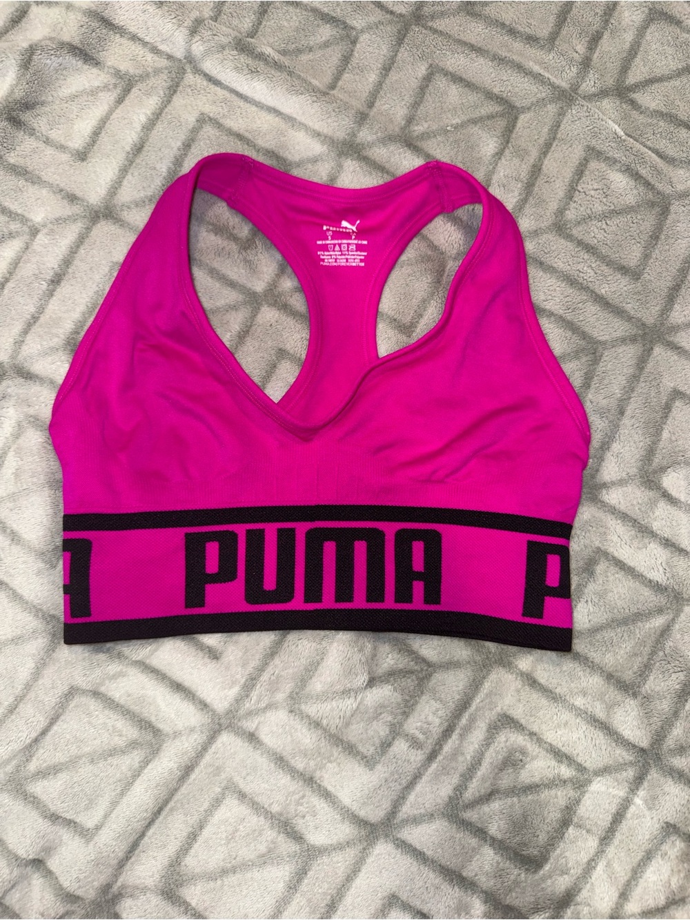 Puma Women’s Bright Fuchsia Racerback Sports Bra with Black Band